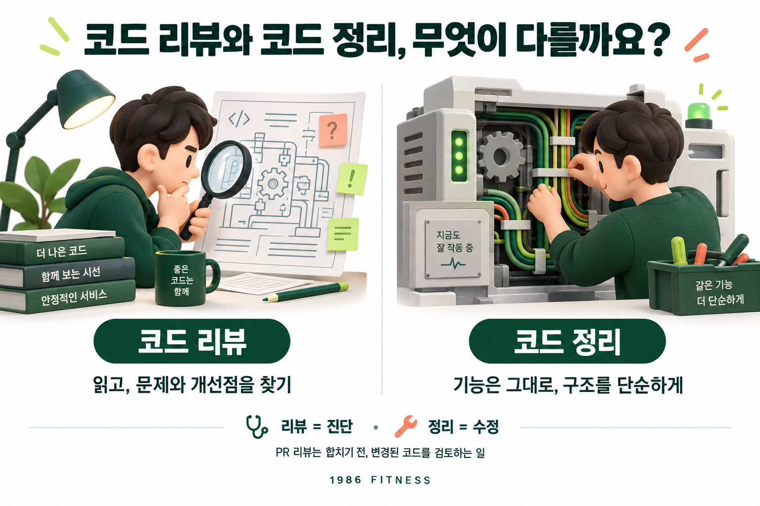실제 교안에 사용한 코드 리뷰와 코드 정리 비교 이미지